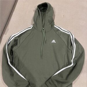 Adidas Olive Green Hoodie with White Stripes